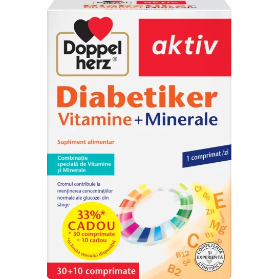 Doppelherz Aktiv Diabetiker Vitamine + Minerale, 30 + 10 comprimate