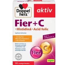 Doppelherz Aktiv Fier + C + Histidina + Acid folic, 30 comprimate