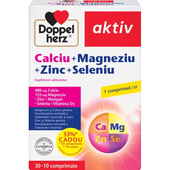 Doppelherz  Aktiv Calciu + Magneziu + Zinc + Seleniu, 30 + 10 comprimate
