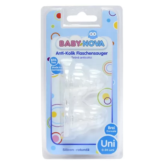 Tetina silicon gat standard, rotunda, 2buc 6-24luni flux mare (17303) Babynova