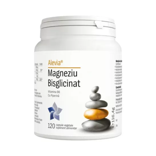 Magneziu bisglicinat Vitamina B6 cu Piperina, 120 capsule, Alevia