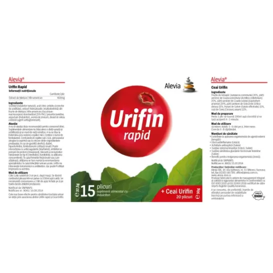 Urifin Rapid Solubil 15 plicuri + Ceai Urifin 20 plicuri Pachet promotional, Alevia