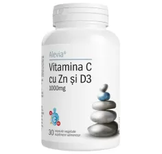 Vitamina C cu Zn și D3 1000mg, 30 capsule vegetale, Alevia