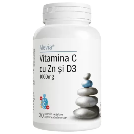 Vitamina C cu Zn și D3 1000mg, 30 capsule vegetale, Alevia