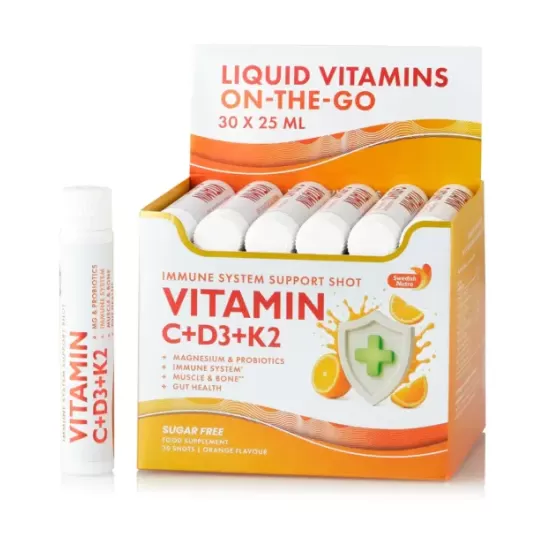 Vitamina C 500 mg + Vitamina D3 + K2 + Probiotice – 30 fiole Swedish Nutra