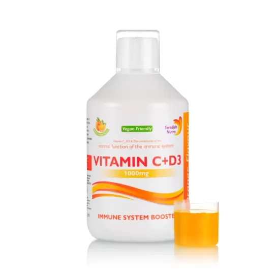 Vitamina C Lichidă 1000 Mg + Vitamina D3 + Zinc, 500ml, Swedish Nutra