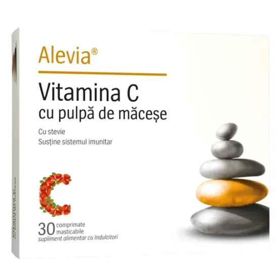 Vitamina C cu pulpă din Măceșe cu stevie, 30 comprimate masticabile, Alevia