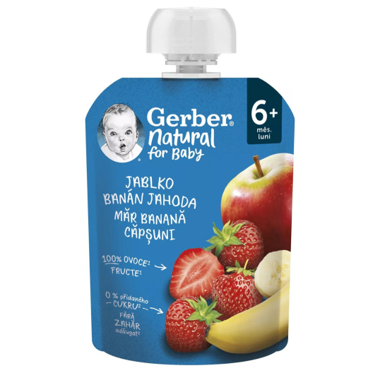 Nestle gerber piure natural de mar, banana si capsuni, 90g