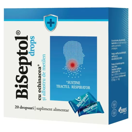 BiSeptol drops cu echinacea si albastru de metilen, 20 bucati, Dacia Plant