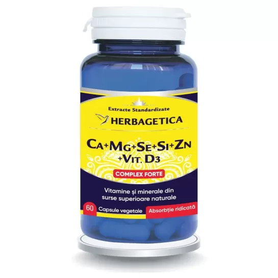 Ca+Mg+Se+Si+Zn cu Vitamina D3, complex forte, 60 capsule, Herbagetica