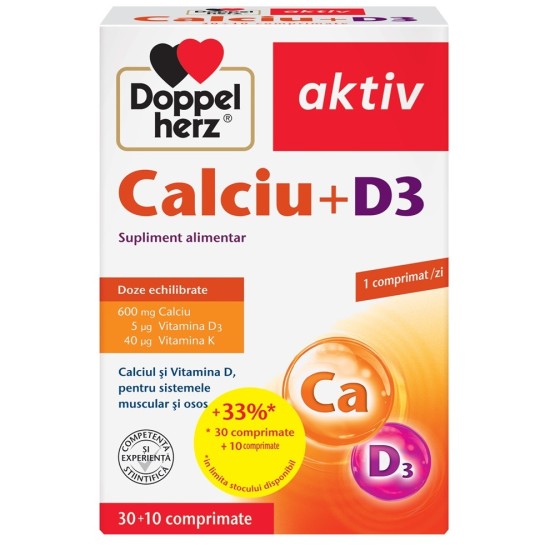 Doppelherz Aktiv Calciu + D3, 30 + 10 comprimate