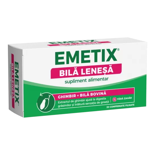 Emetix Bilă Leneșă, 20 comprimate filmate gastrorezistente, Fiterman Pharma