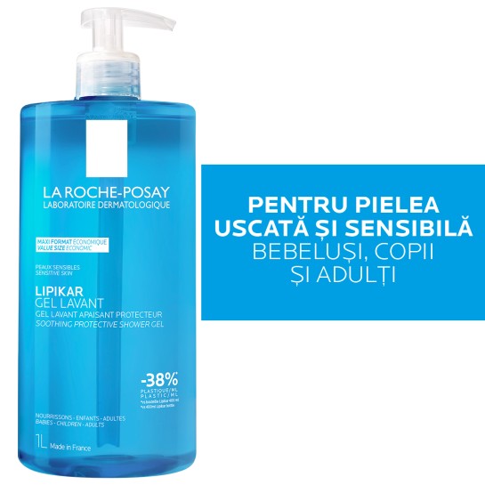 LA ROCHE-POSAY Lipikar Gel de spălare pentru piele sensibilă, bebelusi, copii, adulti, 1000ml