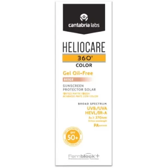 Heliocare 360º Gel oil free cu pigment de colorare Beige si protectie solara SPF 50+, 50 ml, Cantabria Labs