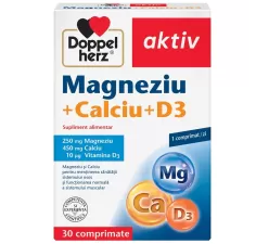 Doppelherz Aktiv Magneziu + Calciu + Vitamina D3, 30 comprimate