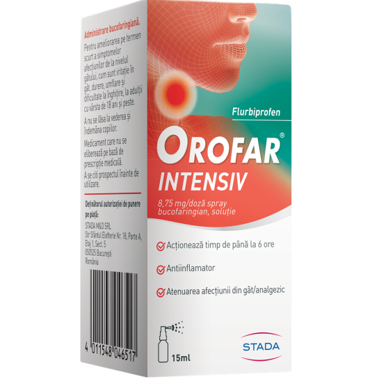 Orofar intensiv 8,75 mg/doza  spray bucofaringian, 15 ml, Stada