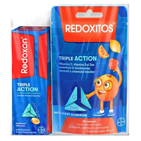 Redoxon triple action 10 comprimate effervescente + Redoxitos 25jeleuri, Bayer, Pachet Promotional