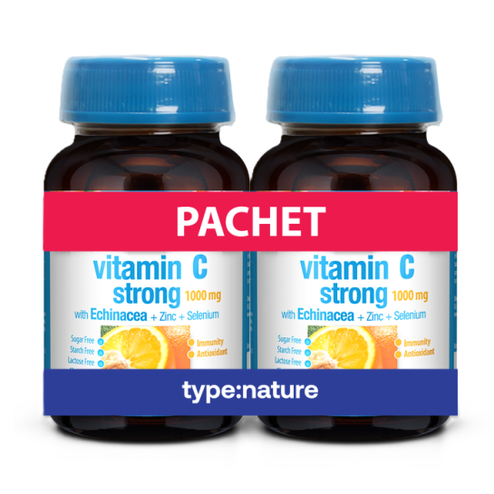 Vitamina C Strong 1000mg, 60 tablete, Naturmil, Pachet Promotional