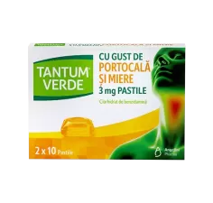 Tantum verde cu aroma de miere si portocale 3 mg, 20 pastile, Angelini Pharma
