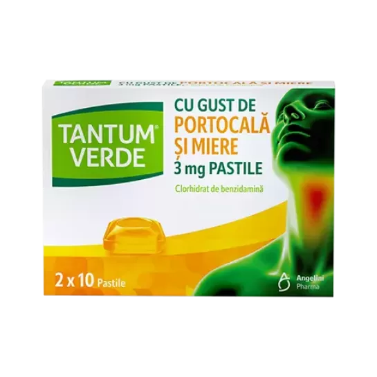 Tantum verde cu aroma de miere si portocale 3 mg, 20 pastile, Angelini Pharma