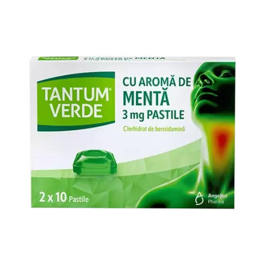 Tantum verde cu aroma de menta 3 mg, 20 pastile, Angelini Pharma