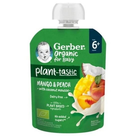 Nestle gerber organic piure mango, piersici si lapte de cocos, +6luni, 80g