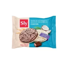 Rondele de orez integral cu glazura de cacao si lapte, cu cocos 32g, Sly Nutritia