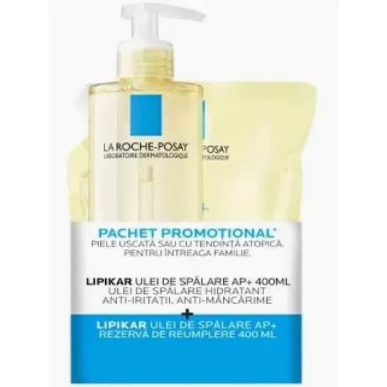 La Roche-Posay Lipikar ulei de spalare ap+ 400ml + Rezerva 400ml + Lipikar Baume Ap+M 15ml, PAchet Promotional