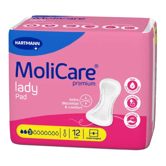 MoliCare Premium lady pad, Tampoane incontinenta urinara usoara 3 picaturi, 12 bucati, Hartmann