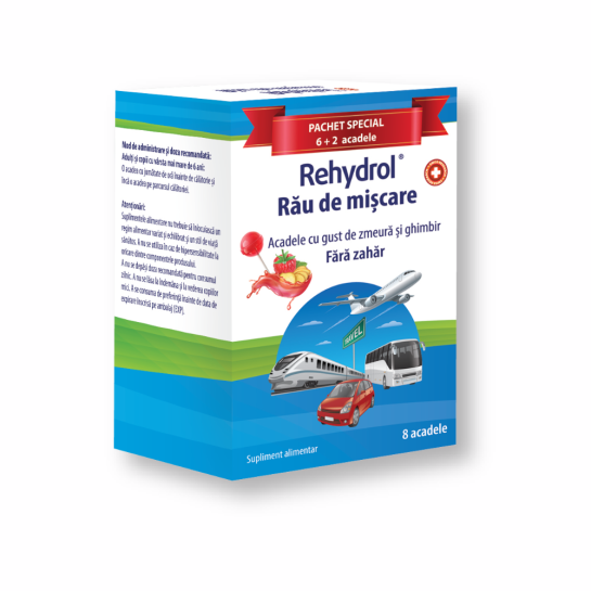 Rehydrol pentru rau de miscare zmeura fara zahar, 6+2 acadele, MBA Pharma