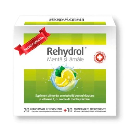 Rehydrol saruri de rehidratare cu menta si lamaie, 20+10 comprimate efervescente, MBA Pharma