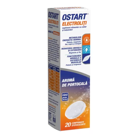 Ostart electroliti cu aroma de portocala, 20 comprimate efervescente, Fiterman 