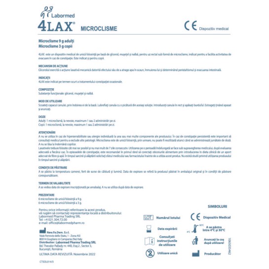 4LAX Microclisme adulti, 6 unidoze x 9 g, Labormed