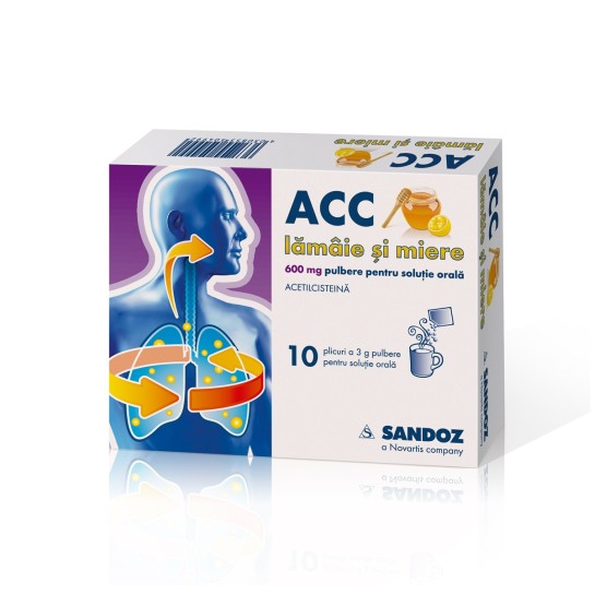 Acc 600mg, lămaie si miere, 10 plicuri, Sandoz