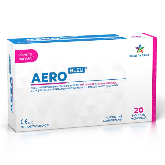 AeroBleu, 20 fiole x 5ml, solutie pentru nebulizare pe bază de apă si acid hialuronic, Bleu Pharma