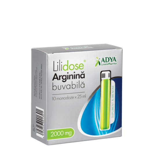 Arginină Buvabilă 2000mg Lilidose, lime, 10 monodoze x 25 ml, Adya Green Pharma 