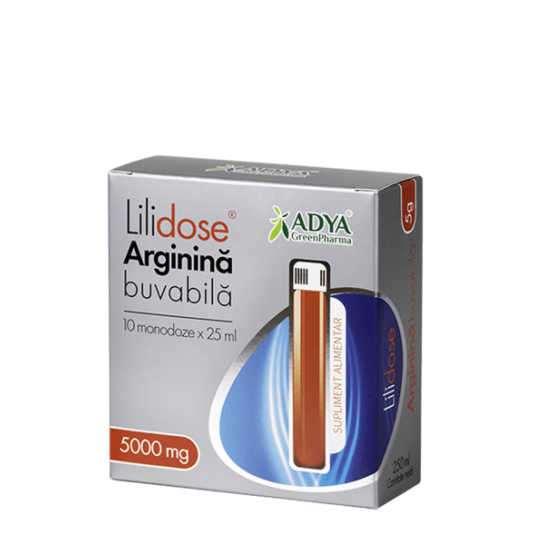 Arginină Buvabilă 5000mg Lilidose, zmeură, 10 monodoze x 25 ml, Adya Green Pharma 