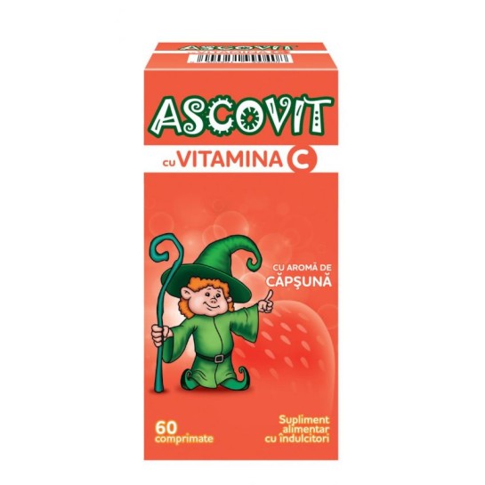 Ascovit cu Vitamina C aromă căpsuni, 60 comprimate, Perrigo