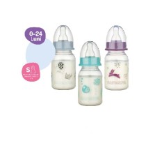 Biberon pp fara bpa 125ml decor animalute, tetina rotunda, medium, Babynova