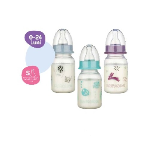 Biberon pp fara bpa 125ml decor animalute, tetina rotunda, medium, Babynova
