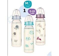 Biberon pp fara bpa 240 ml decor animalute, tetina rotunda, medium, Babynova