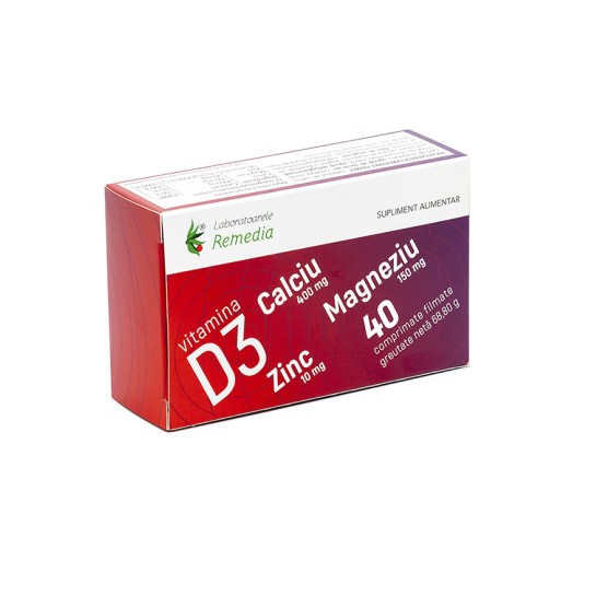 Ca + Mg + Zn + D3, 40 comprimate, Remedia