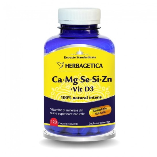 Ca+Mg+Se+Si+Zn cu Vit D3 120 capsule, Herbagetica