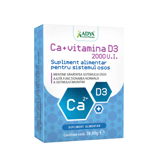 Calciu + Vitamina D3, 30 comprimate masticabile, Adya Green Pharma