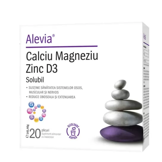 Calciu Magneziu Zinc D3 20 plicuri, Alevia