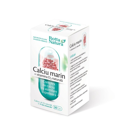 Calciu marin + Vitamina D2, 30 capsule, Rotta Natura