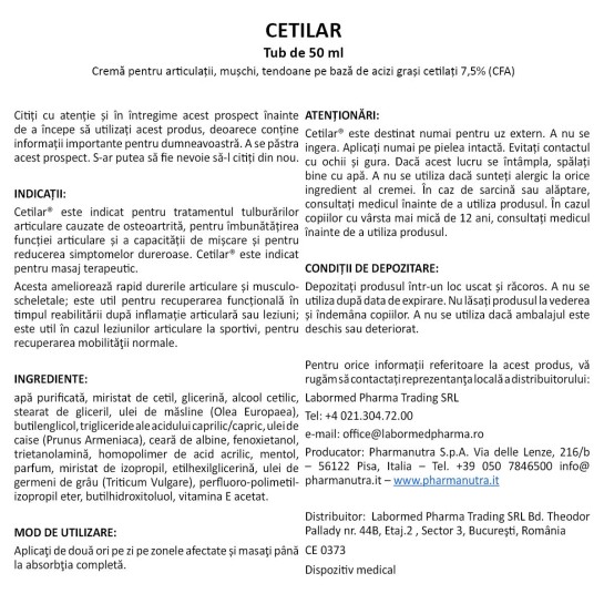 Cetilar, formulă inovatoare sub formă de cremă pentru muschi, tendoane si articulatii