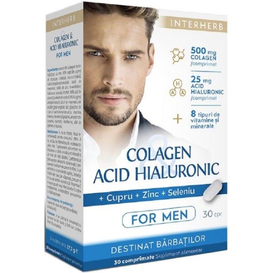 Colagen si Acid Hialuronic pentru barbati, 30 comprimate, Interherb