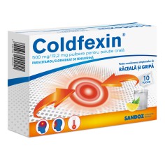 Coldfexin, 500 mg/12,2 mg pulbere pentru solutie orala, 10 plicuri, Sandoz