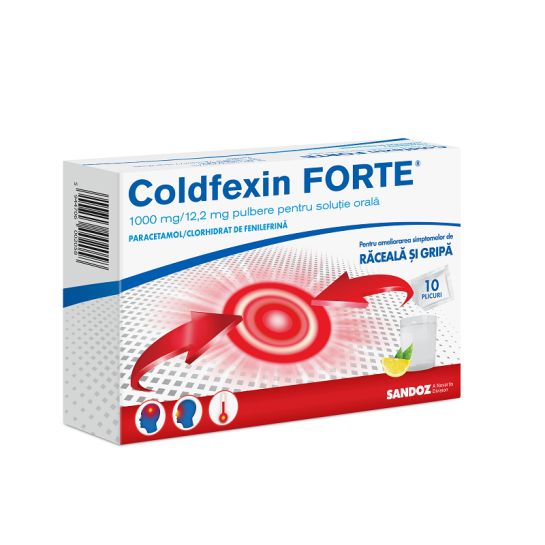 Coldfexin FORTE, 1000 mg/12,2 mg pulbere pentru solutie orală, 10 plicuri, Sandoz